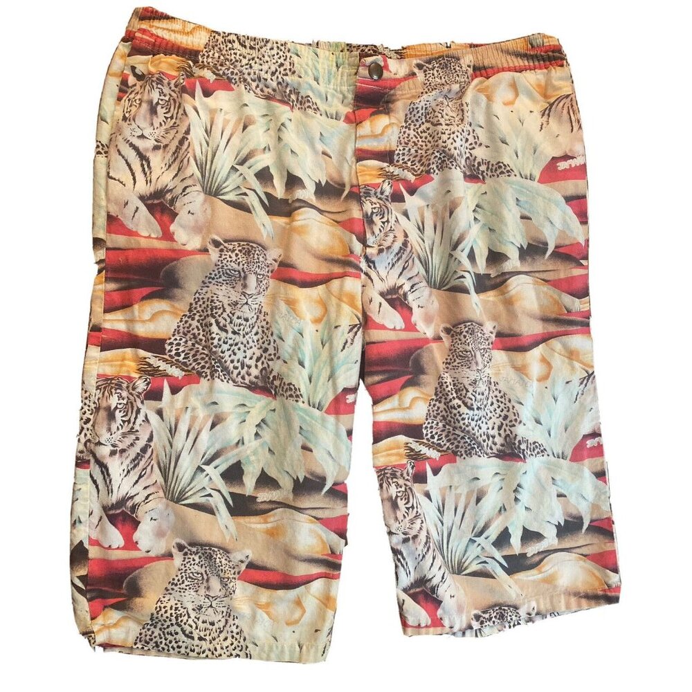 Vintage Jamaican Islander LARGE Mens Shorts tiger leopard animal DISTRESSED pics
